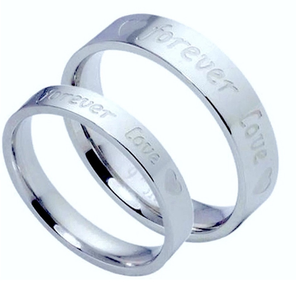stainless steel forever love band ring set